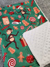Christmas Monkey Green Baby Blanket