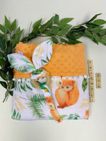 Friendly Fox Orange Baby Blanket (with small white pom pom edge)