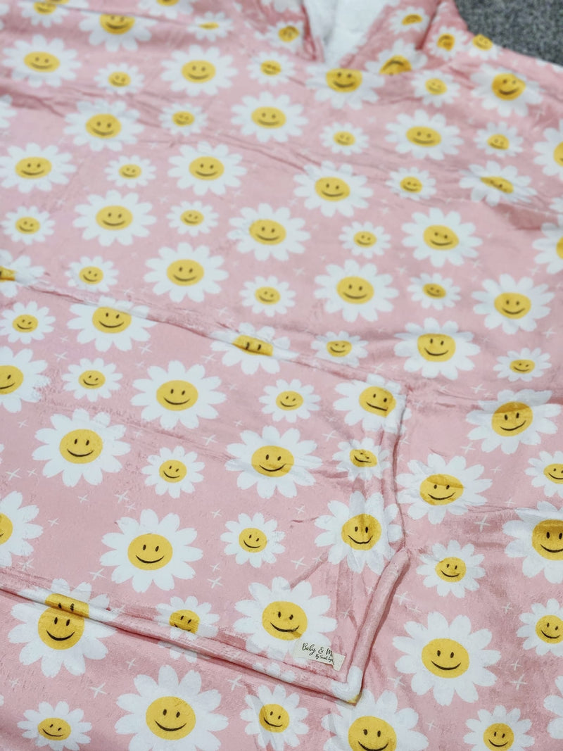 Happy Flowers Pink Snuggle Hood Wearable Blanket (Regular Free Size Adult & Plus Size)