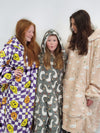 Purple & White Checkered Snuggle Hood Wearable Blanket (Regular Free Size Adult & Plus Size)
